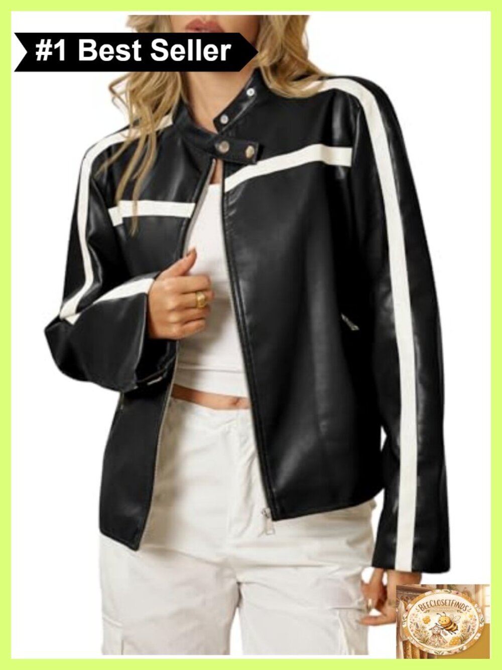 Faux Leather Bomber Jacket Zip Up Moto Biker Racing Coat